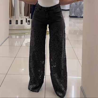 SoftRebel Dantel Detaylı Yüksek Bel Geniş Paça Jean