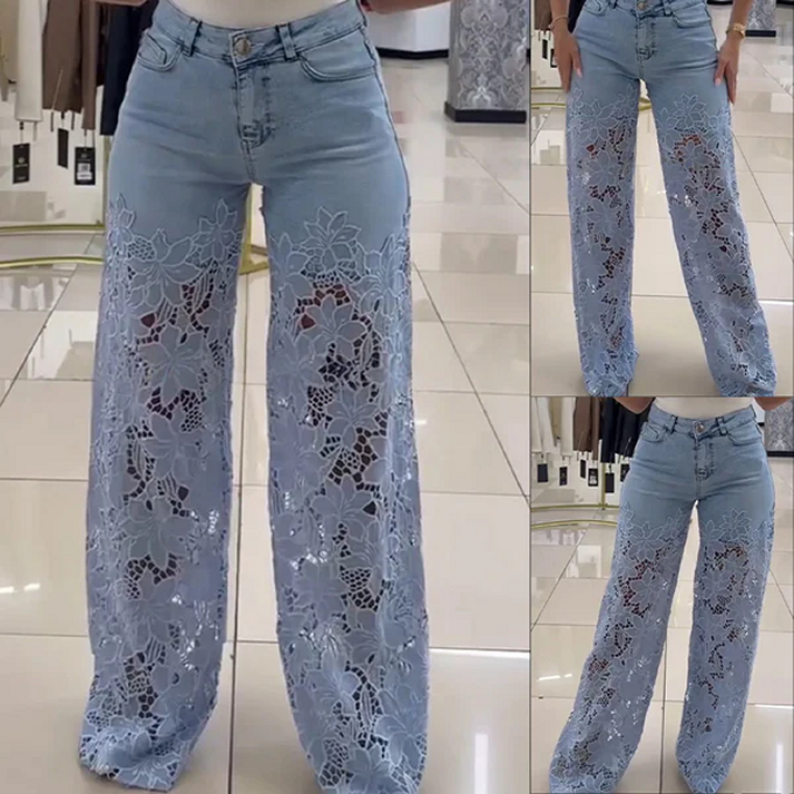 SoftRebel Dantel Detaylı Yüksek Bel Geniş Paça Jean