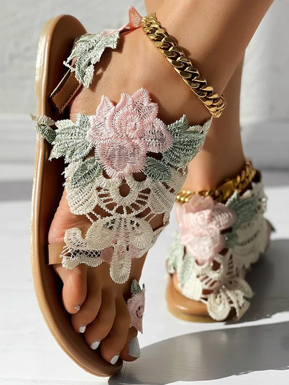 Minoa Laced Floral Pattern Summer Sandals